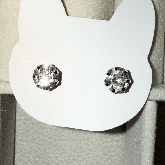 Sparkling Silver Stud Earrings for Kids - Picture 1 of 2